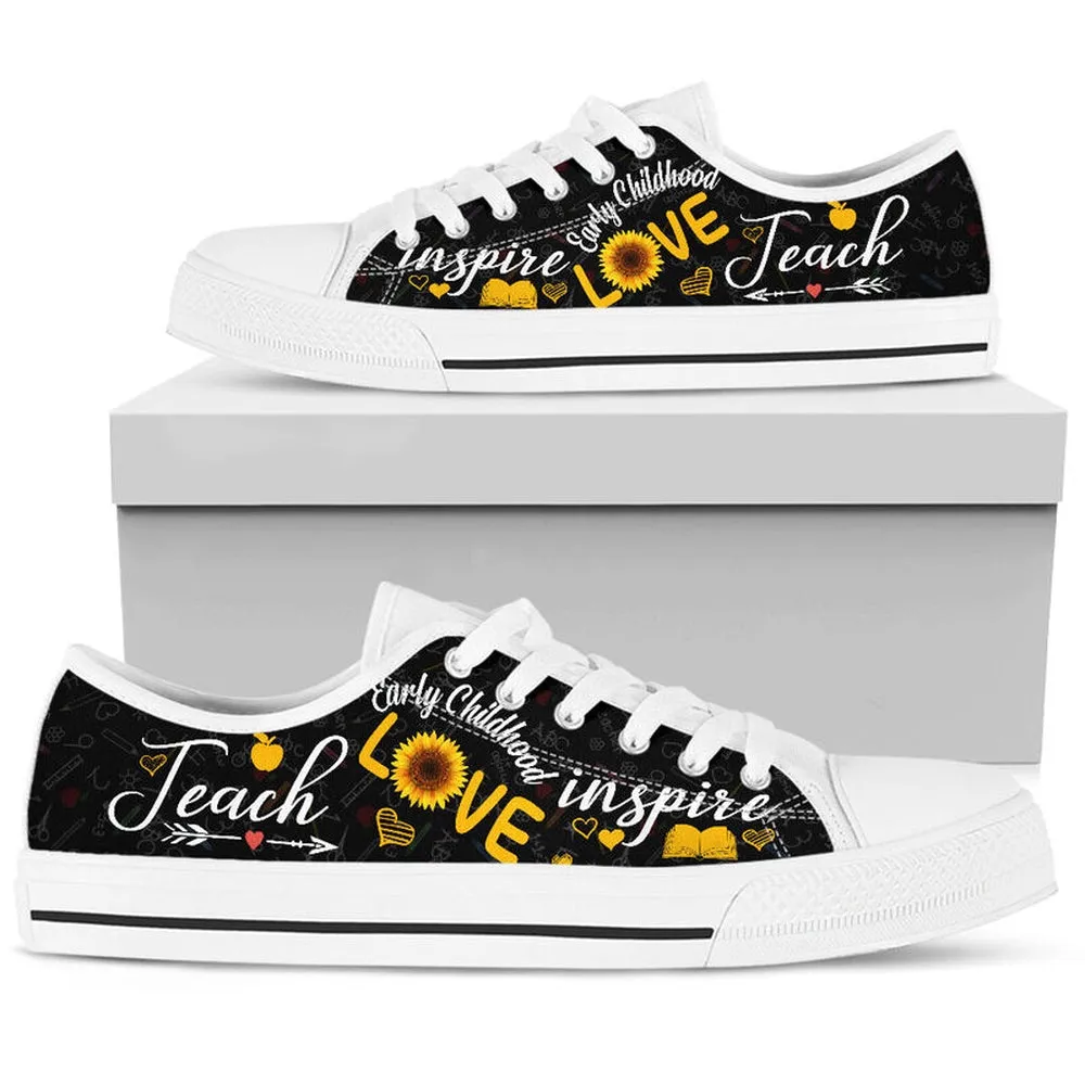 Early Childhood Teach Sunflower Low Top Shoes, Teacher Shoes, Low Top Sneakers