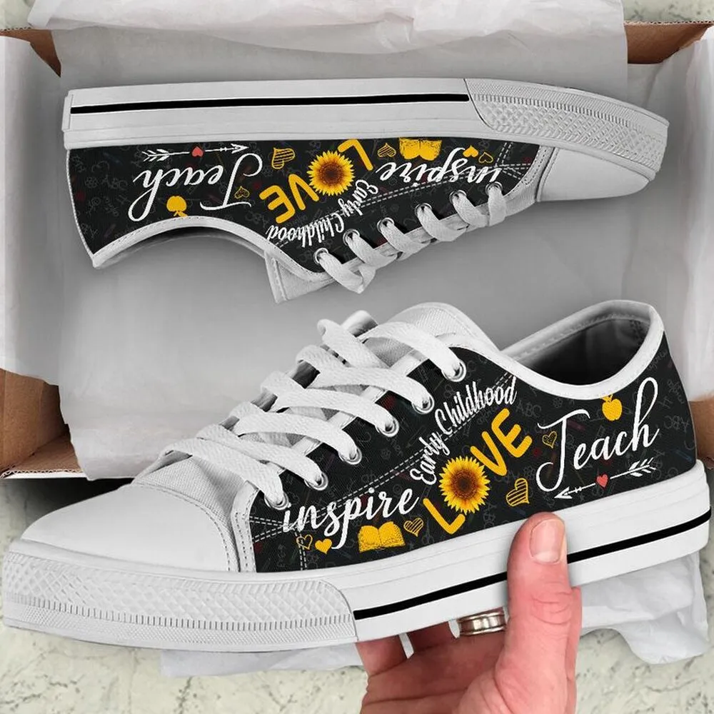 Early Childhood Teach Sunflower Low Top Shoes, Teacher Shoes, Low Top Sneakers