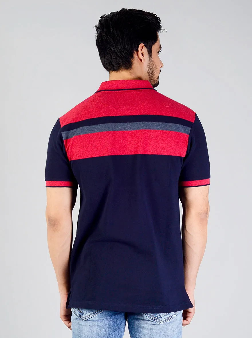 Eclipse Blue Striped Slim Fit Polo T-shirt | Greenfibre