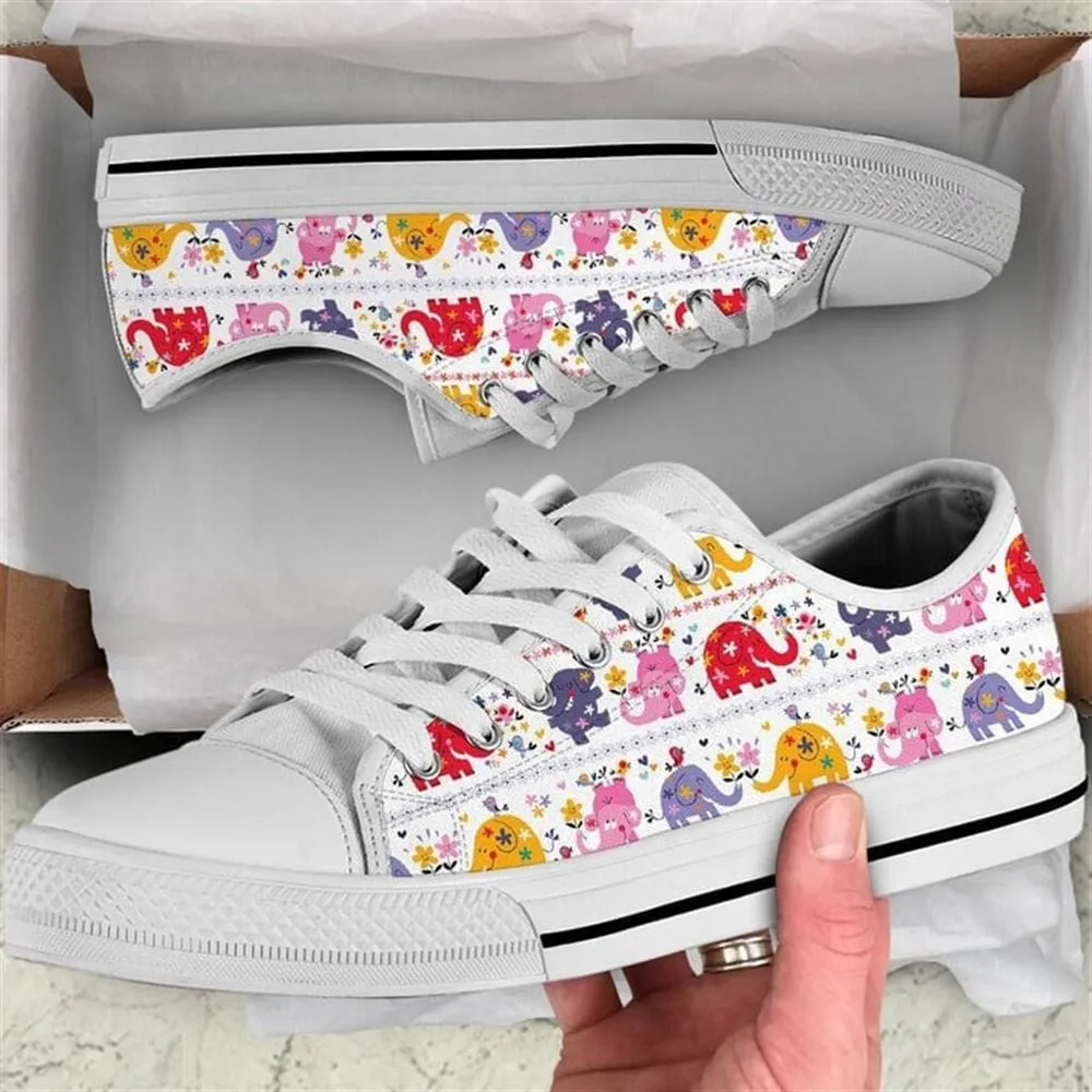 Elephant Cute Cartoon Flower Canvas Low Top Shoes, Animal Print Canvas Shoes, Print On Canvas Shoes