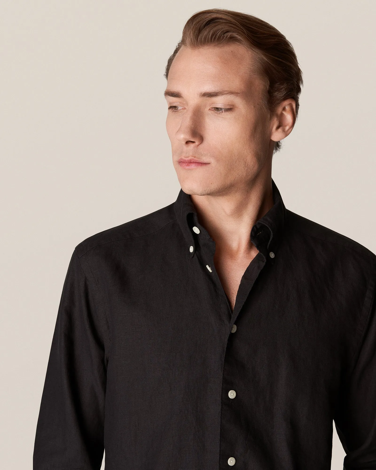 ETON 10000321818 BLACK SLIM LINEN SC SHIRT