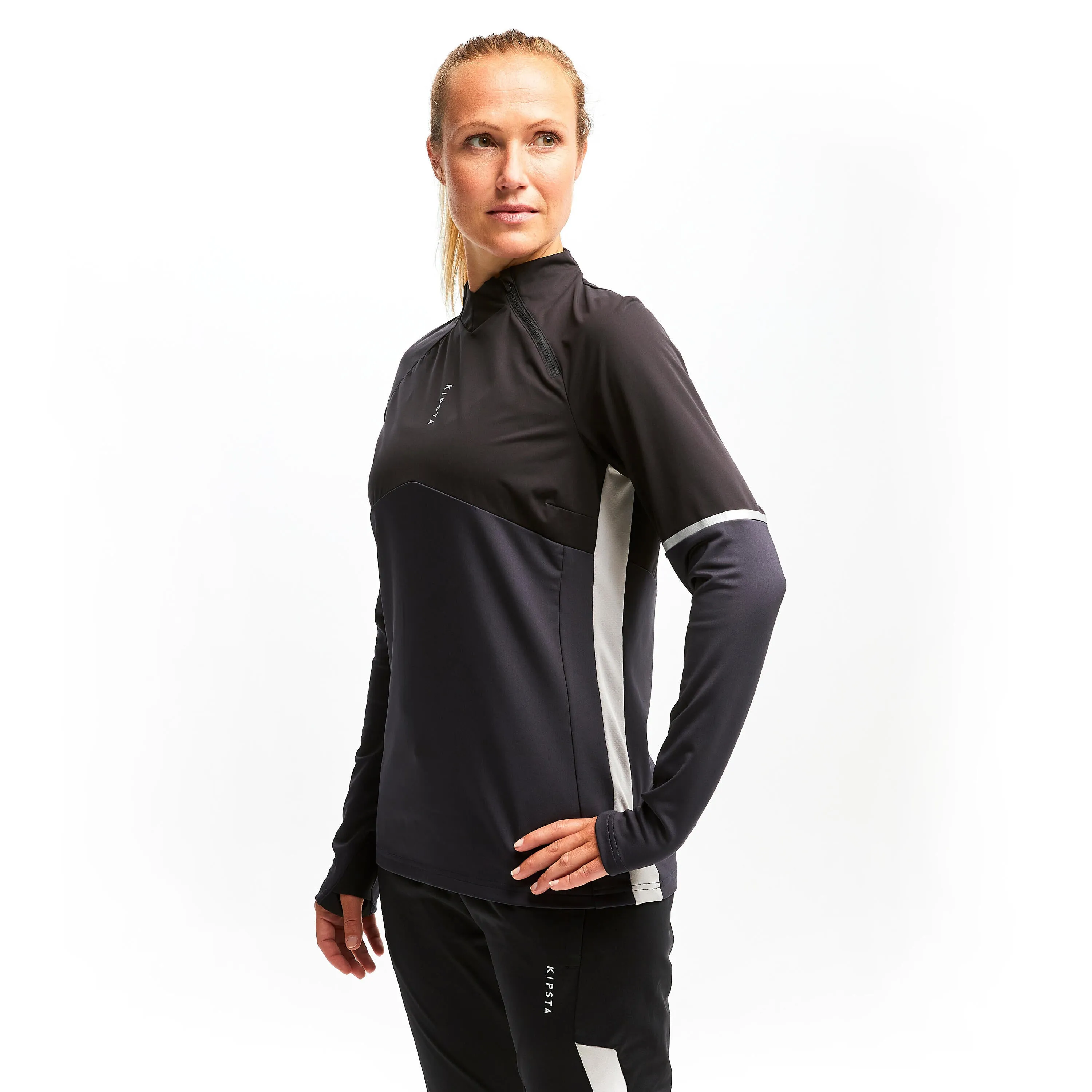 Football training sweatshirt T500 women's black KIPSTA, black/charcoal gray