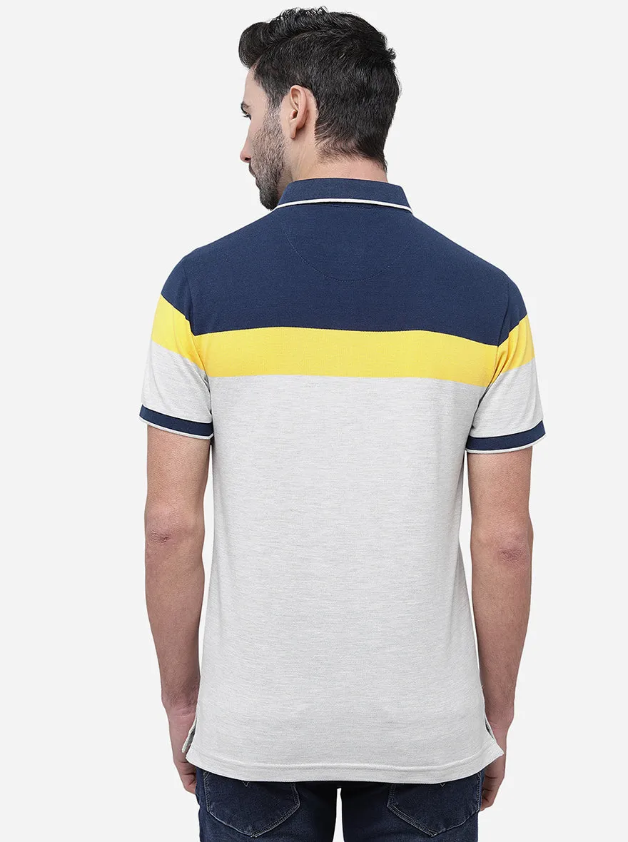 Grey & Milange Striped Slim Fit Polo T-Shirt | JadeBlue