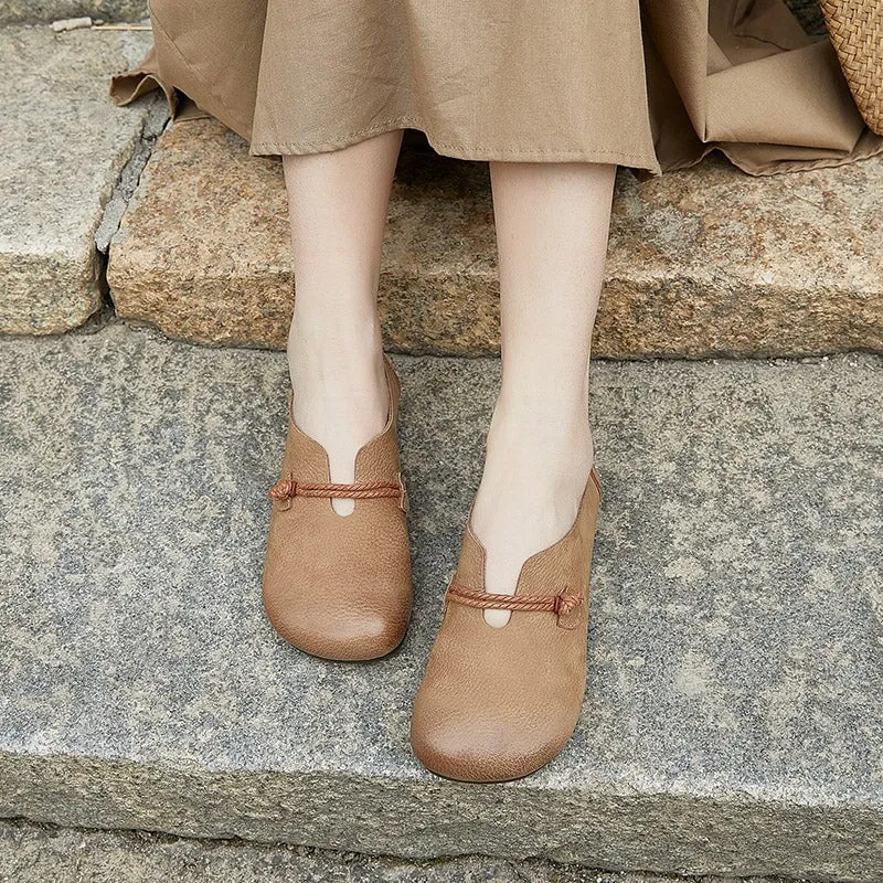 Handmade Retro Soft Leather Loafers in Khaki/Grey