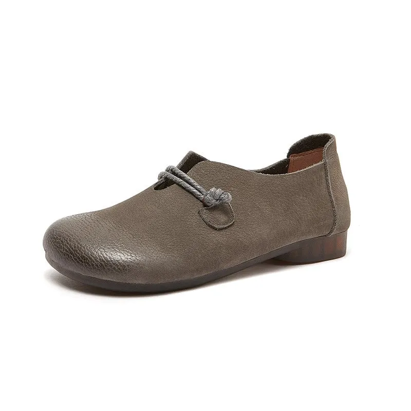 Handmade Retro Soft Leather Loafers in Khaki/Grey