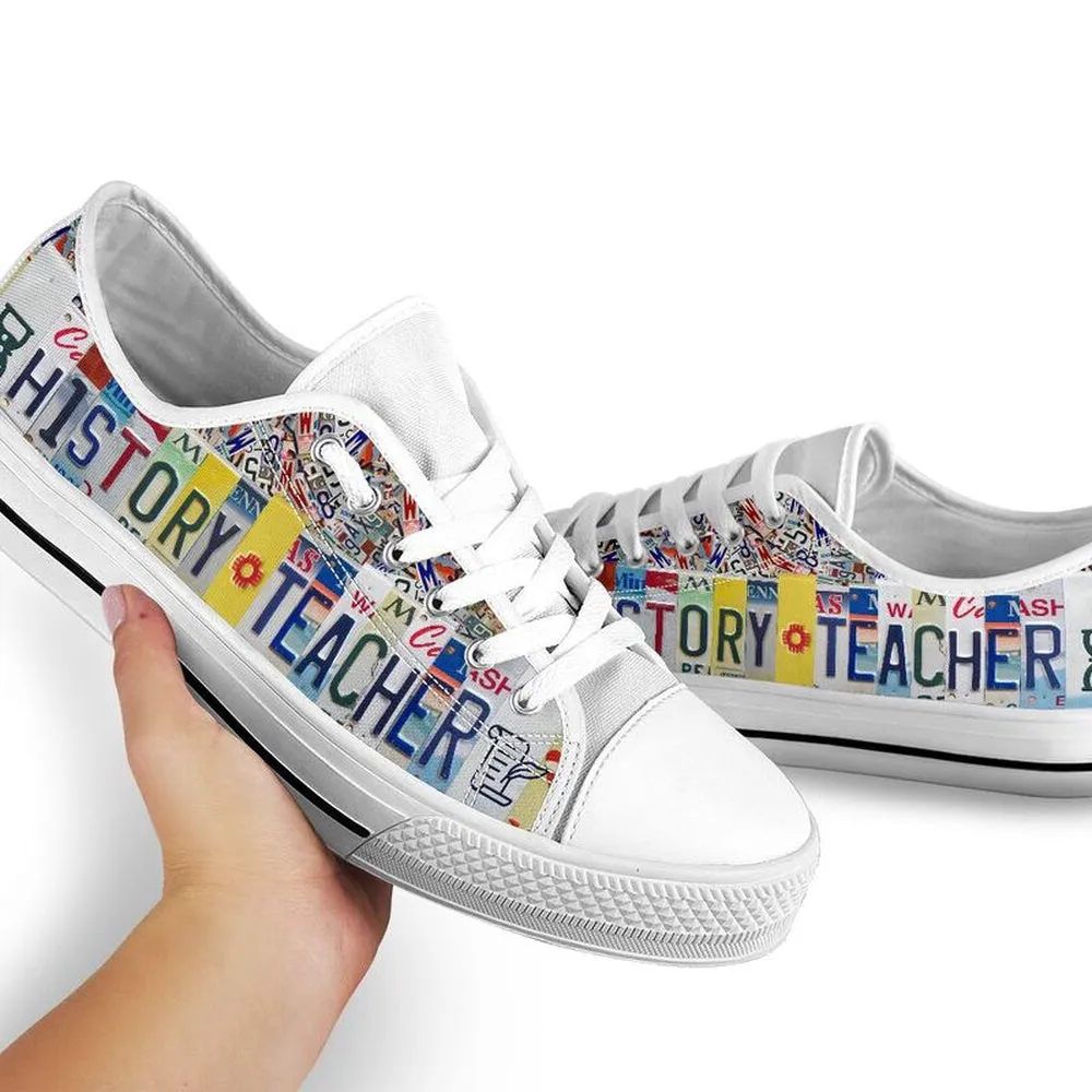 History Teacher License Plates Low Top Shoes, Teacher Shoes, Low Top Sneakers