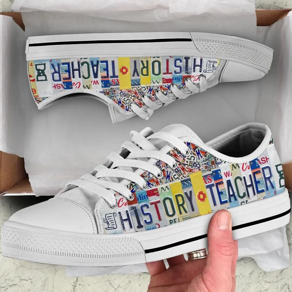 History Teacher License Plates Low Top Shoes, Teacher Shoes, Low Top Sneakers