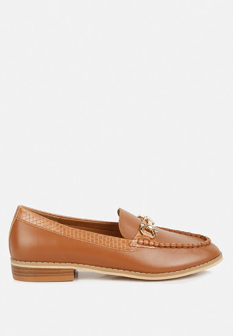 HOLDA Horsebit Embellished Loafers With Stitch Detail in Tan