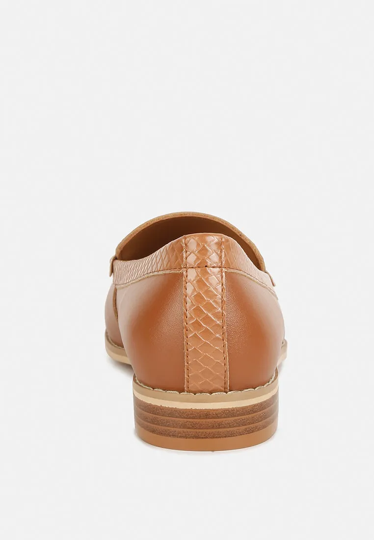 HOLDA Horsebit Embellished Loafers With Stitch Detail in Tan