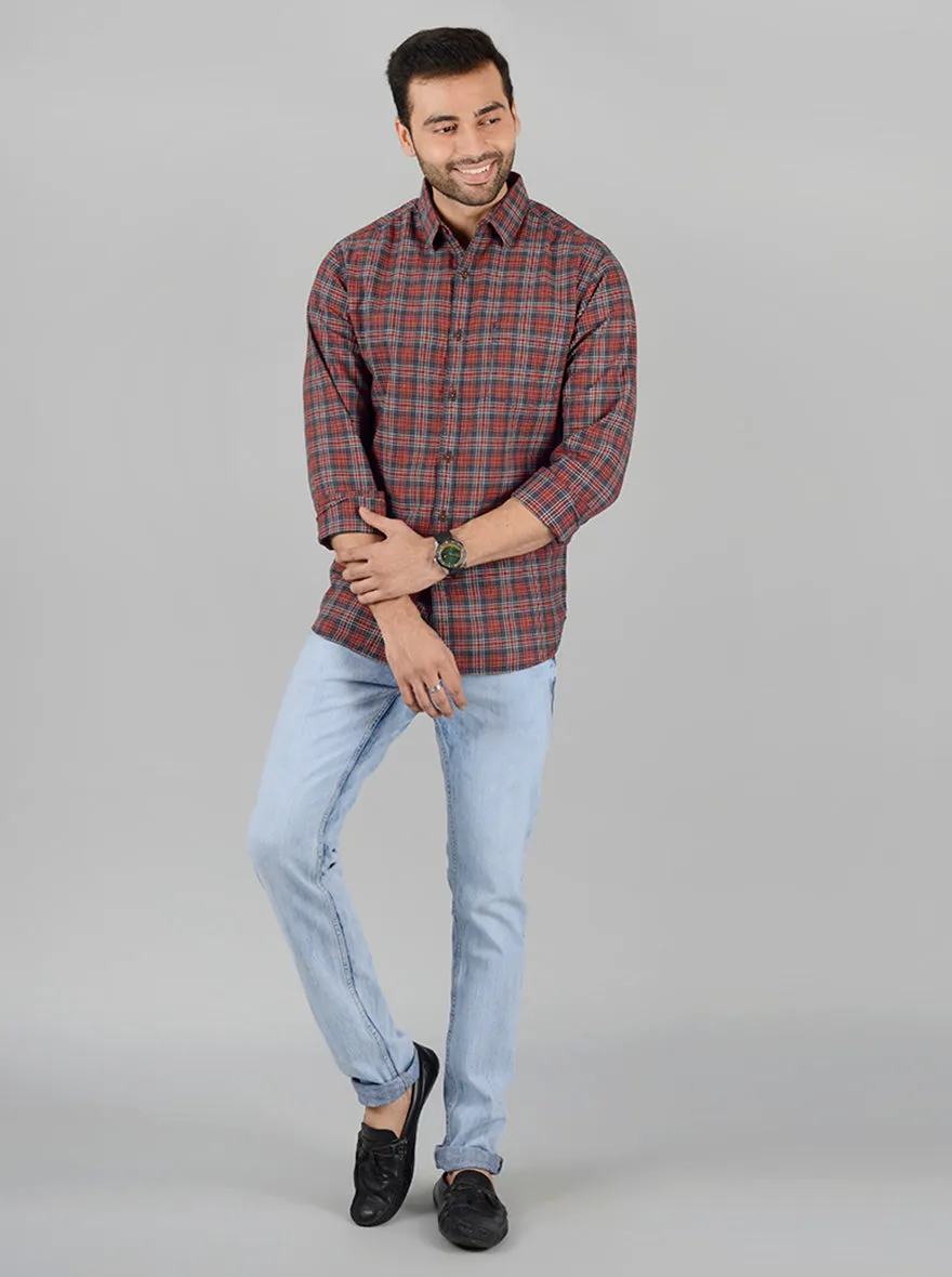 Holly Berry Checked Slim Fit Casual Shirt | Greenfibre