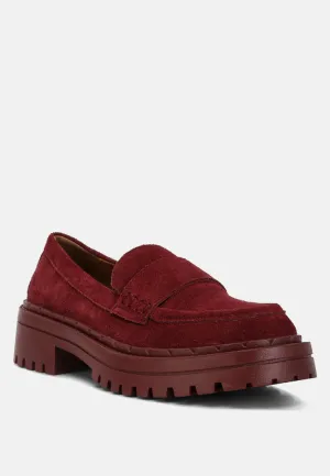 Honora Suede Chunky Loafers In Burgundy