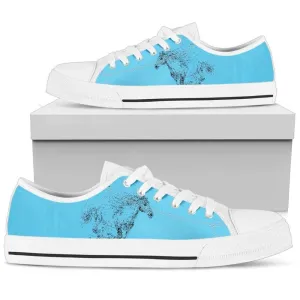 Horse Blue Women's Low Top Shoes, Animal Print Canvas Shoes, Print On Canvas Shoes