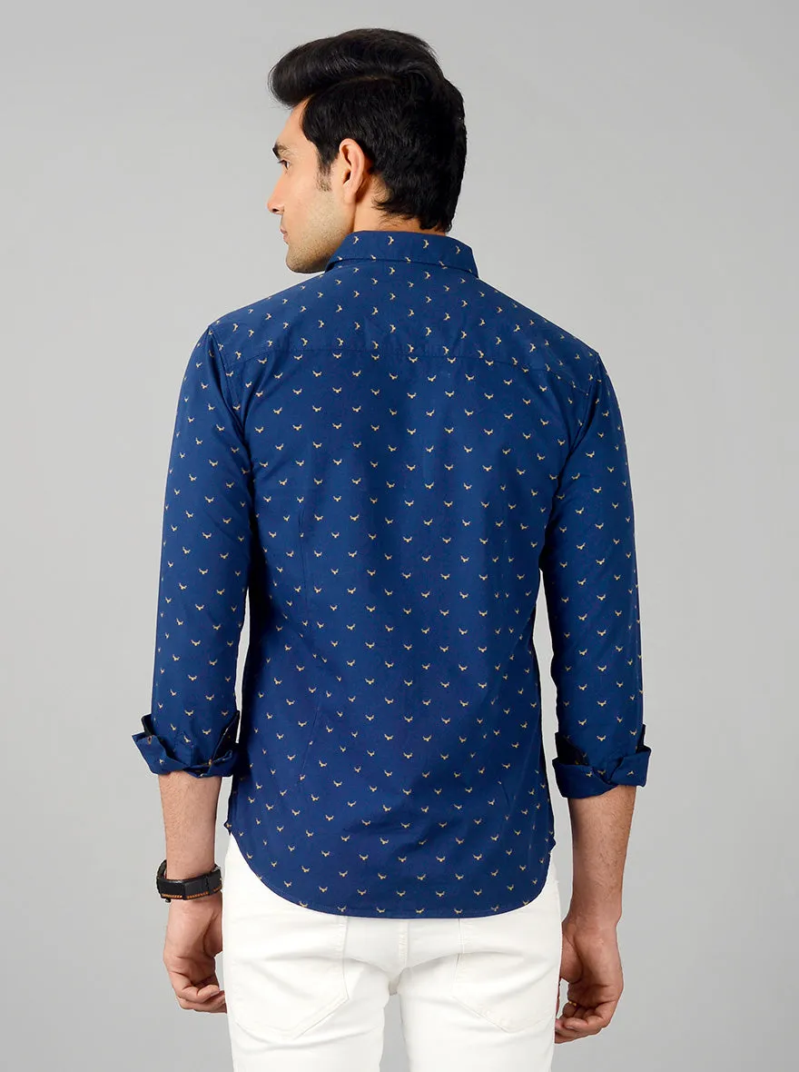 Insignia Blue Printed Slim Fit Casual Shirt | Greenfibre