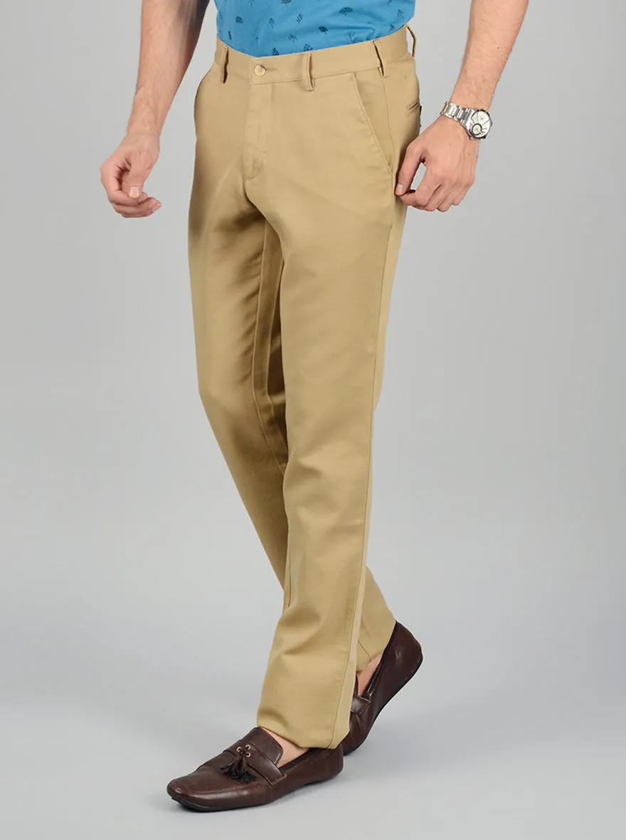 Khaki Solid Slim Fit Casual Trouser | Greenfibre