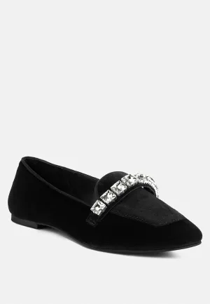 LAMINGTON Diamante Embellished Velvet Loafers in Black