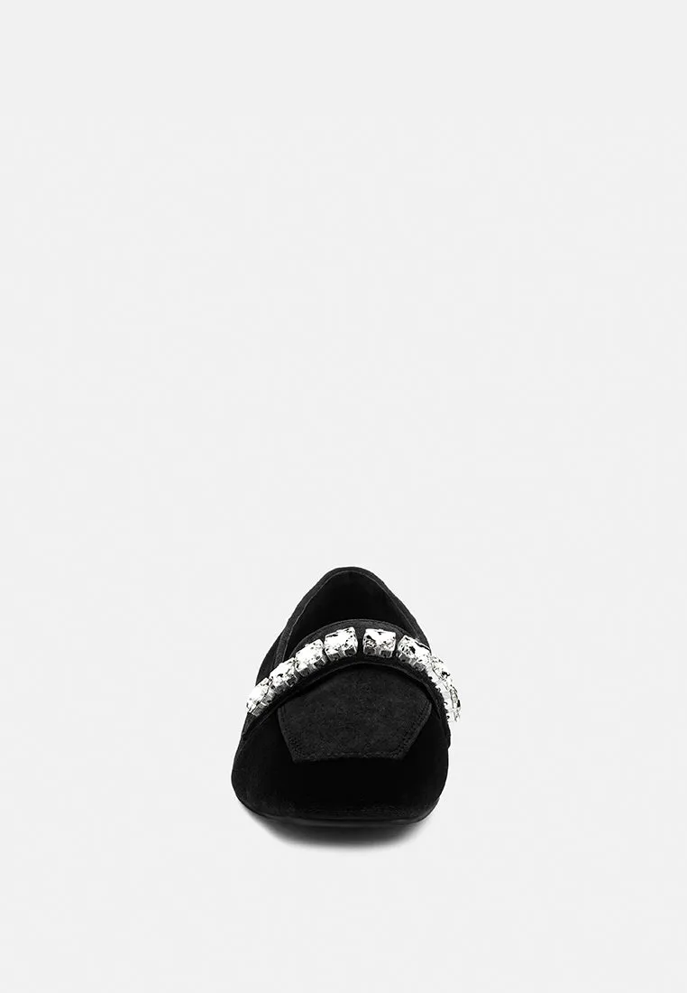 LAMINGTON Diamante Embellished Velvet Loafers in Black