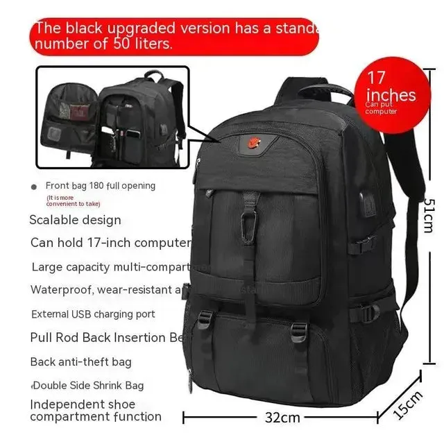 Large Travel Man Backpack 50L 80L Climbing Luggage Outdoor Sports Bag Waterproof Storage Business Backpacks With Shoes Pocket