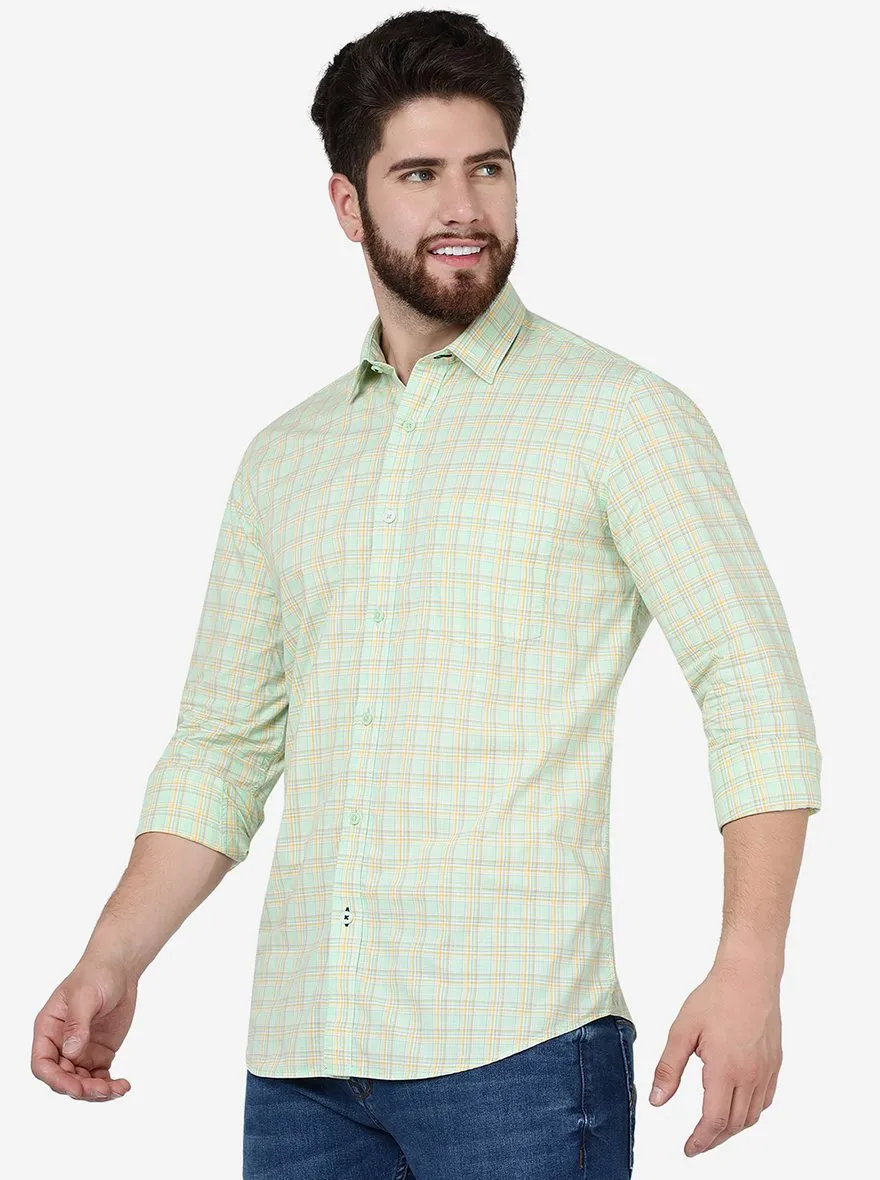 Lettuce Green Checked Slim Fit Semi Casual Shirt | JadeBlue