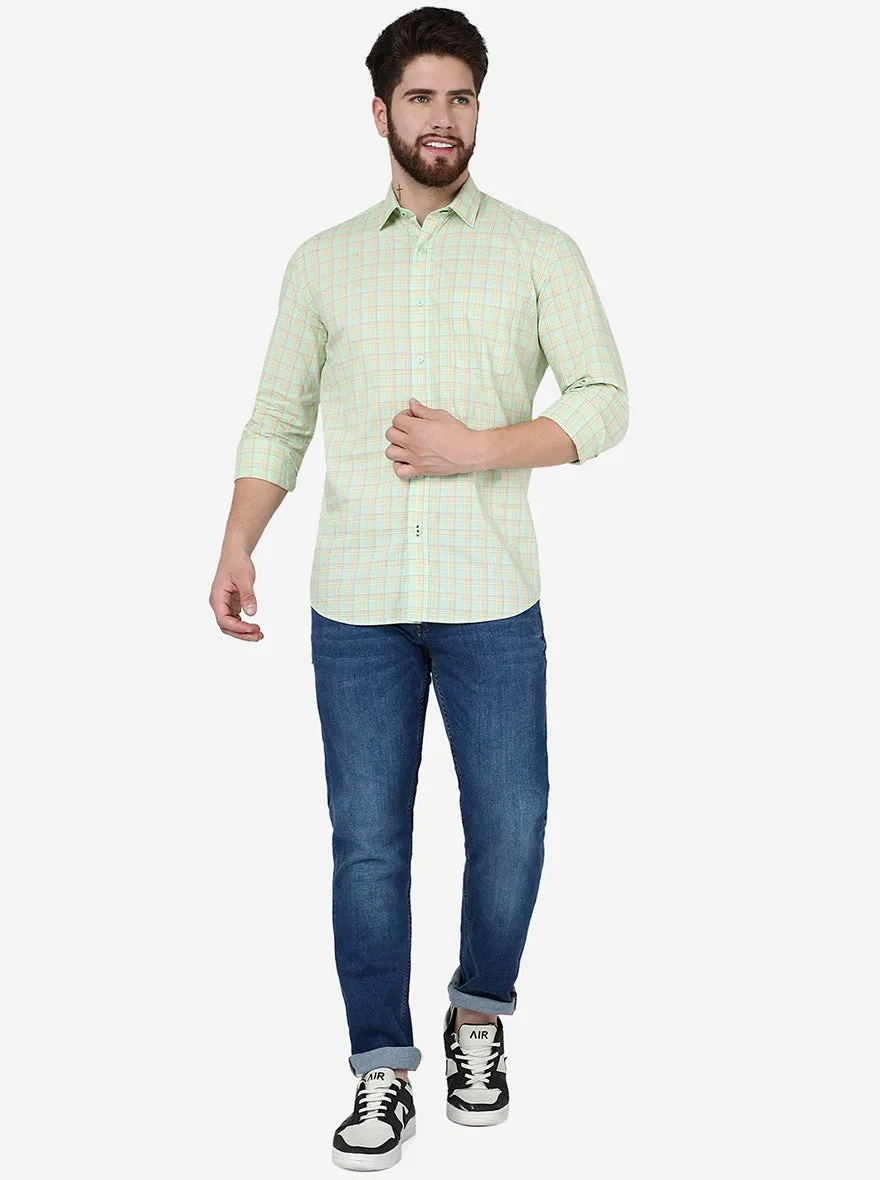 Lettuce Green Checked Slim Fit Semi Casual Shirt | JadeBlue