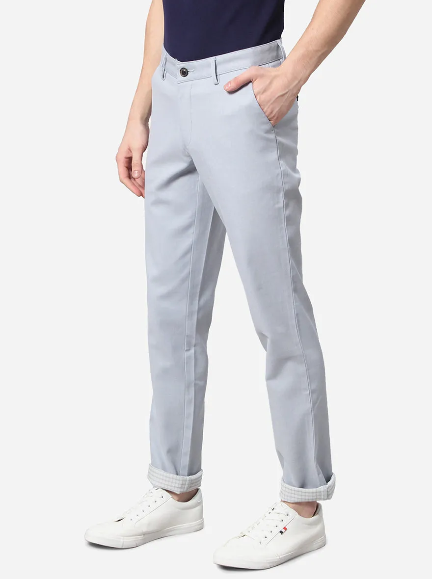 Light Blue Solid Uno Fit Casual Trouser | JadeBlue