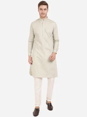 Light Grey Self Textured Regular Fit Modi Kurta | JadeBlue