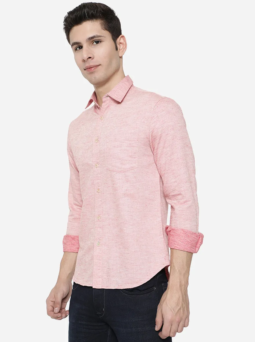 Light Pink Solid Slim Fit Semi Casual Shirt | Greenfibre