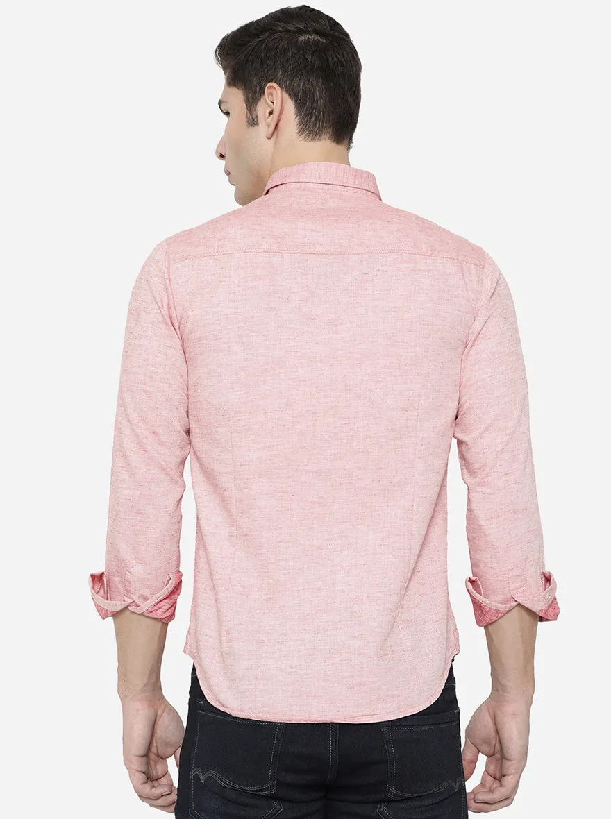 Light Pink Solid Slim Fit Semi Casual Shirt | Greenfibre