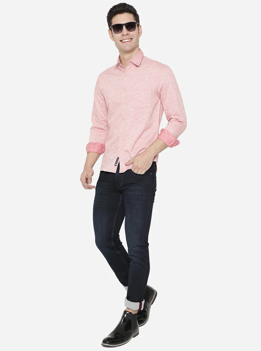 Light Pink Solid Slim Fit Semi Casual Shirt | Greenfibre