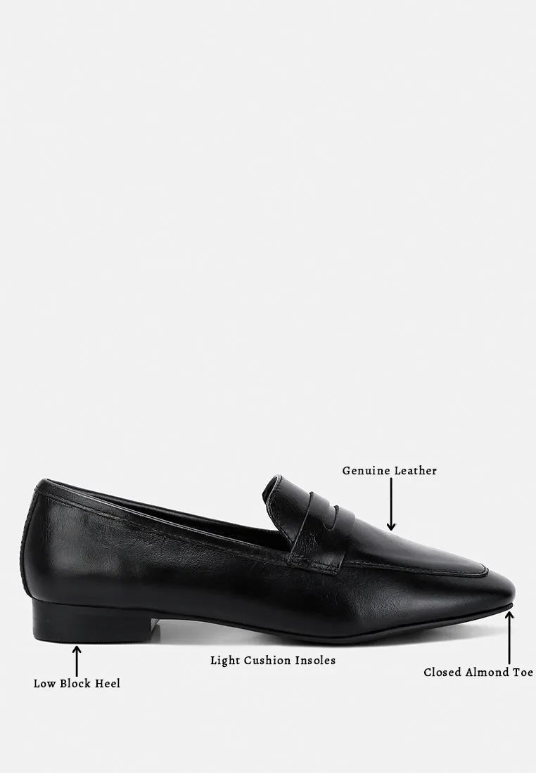 LILIANA Black Classic Leather Penny Loafers