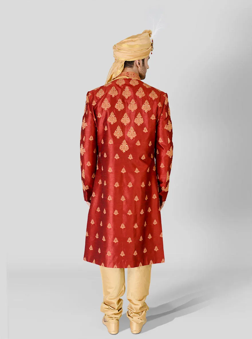 Maroon & Golden Sherwani | Azania