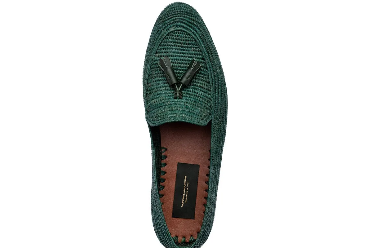 MELILLA RAFIA GREEN LOAFERS