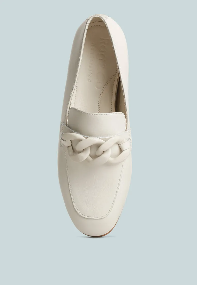 MERVA Chunky Chain Leather Loafers in off White