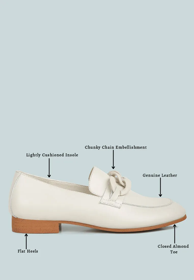 MERVA Chunky Chain Leather Loafers in off White