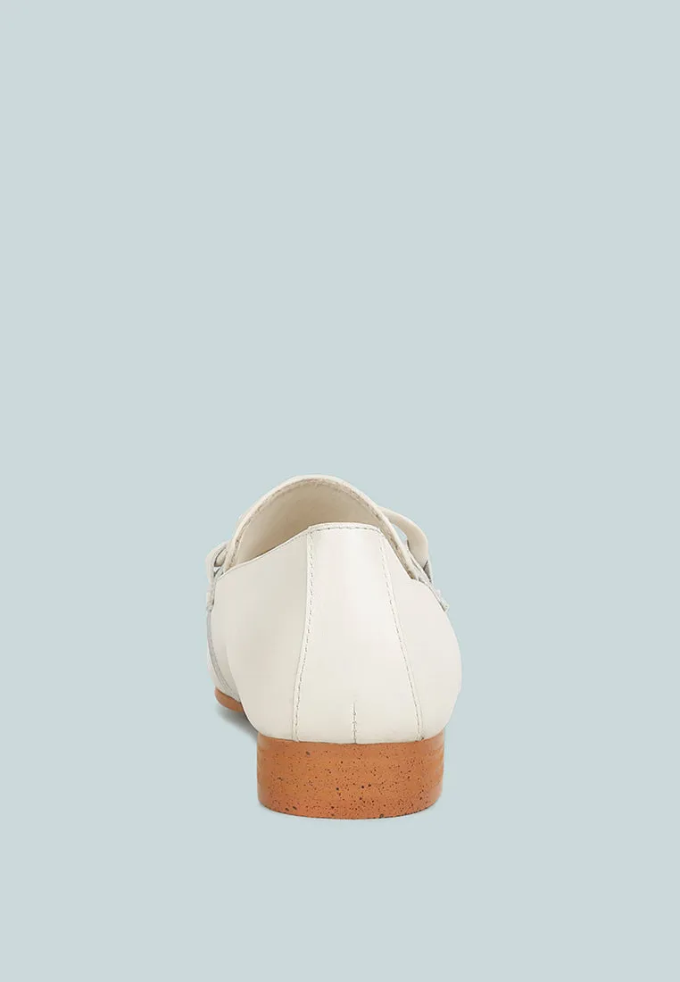 MERVA Chunky Chain Leather Loafers in off White