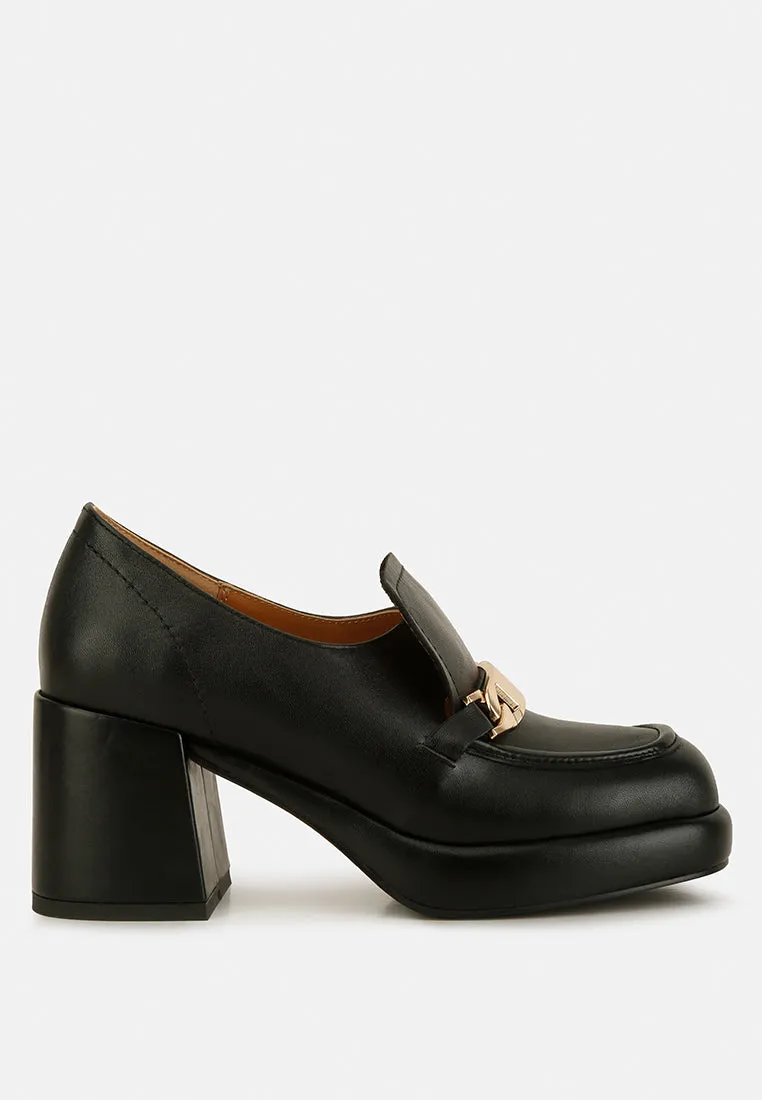 Morgan Metallic Embellishment Leather Platform Loafers in Black