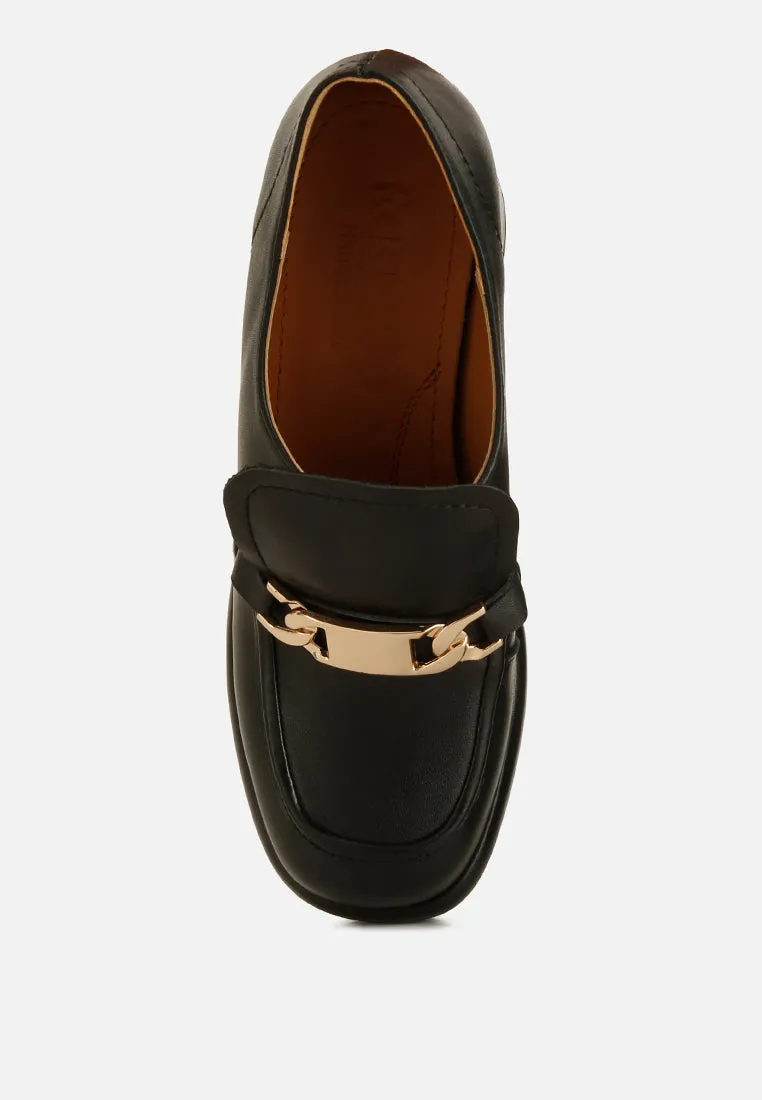 Morgan Metallic Embellishment Leather Platform Loafers in Black