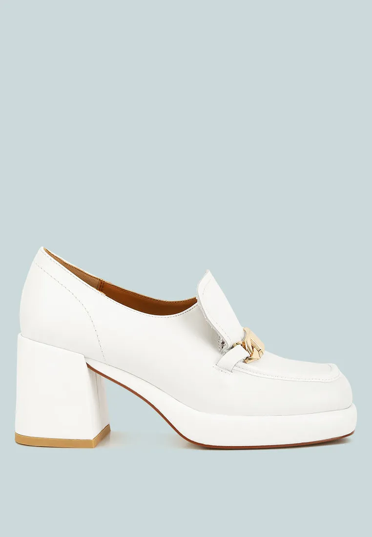 Morgan Metallic Embellishment Leather Platform Loafers in White