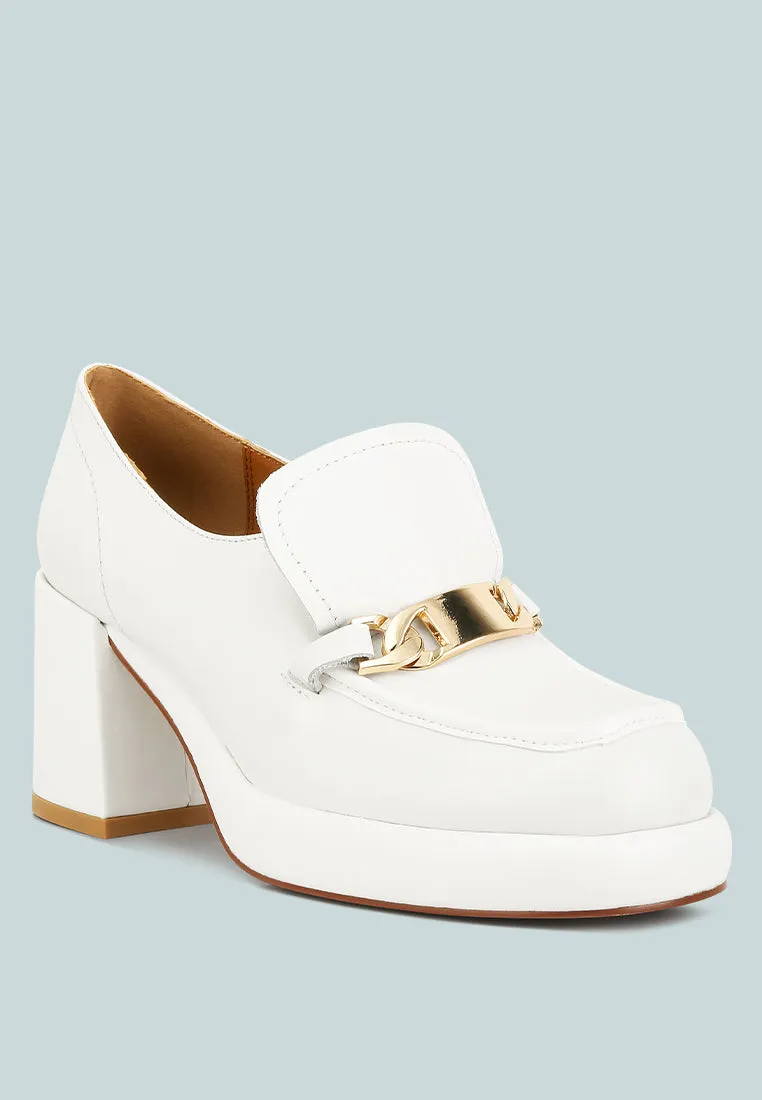 Morgan Metallic Embellishment Leather Platform Loafers in White