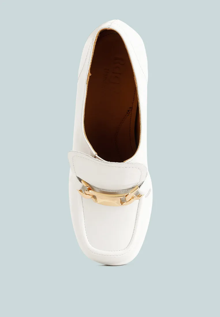 Morgan Metallic Embellishment Leather Platform Loafers in White