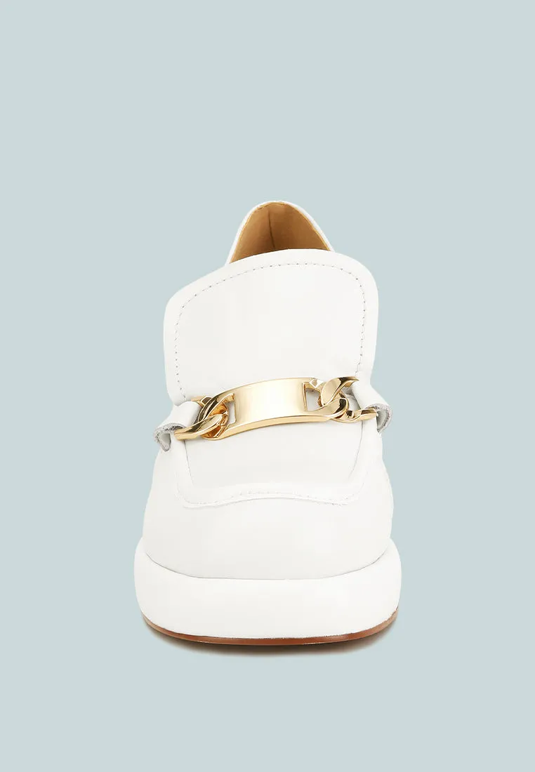 Morgan Metallic Embellishment Leather Platform Loafers in White