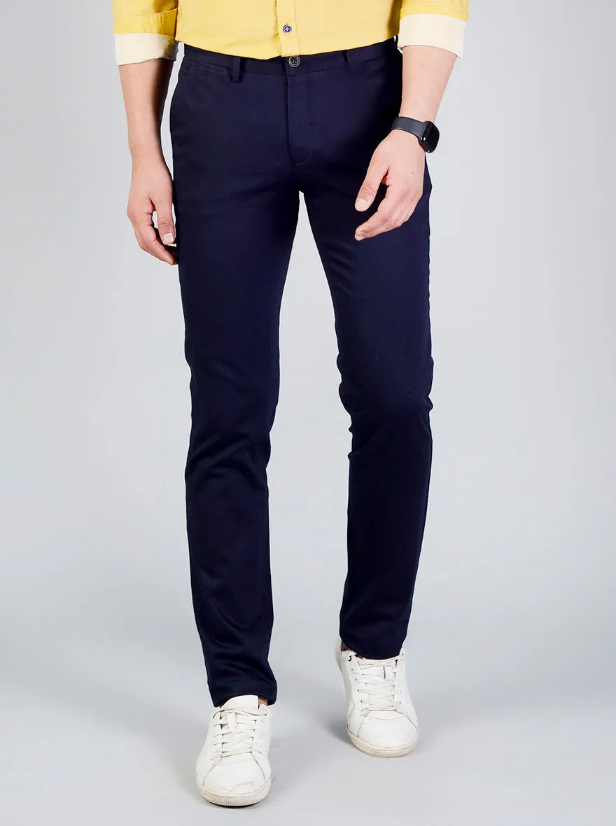 Navy Blue Solid Slim Fit Chinos | JadeBlue