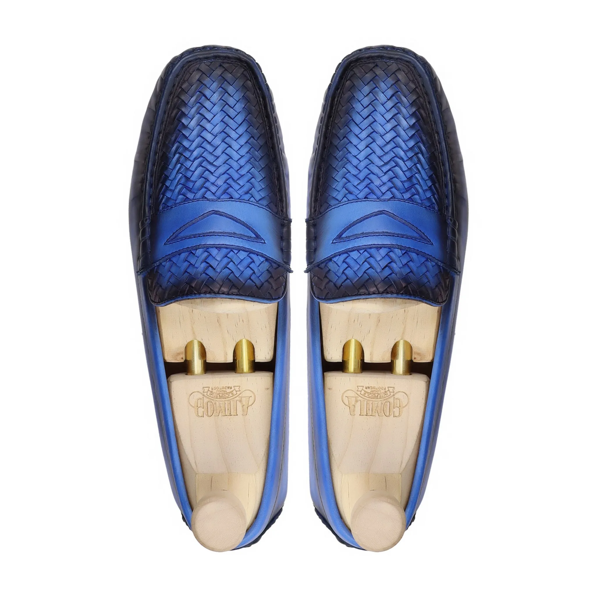 Nuku - Men's Burnished Blue Hand Woven Calf Leather Driver Shoe