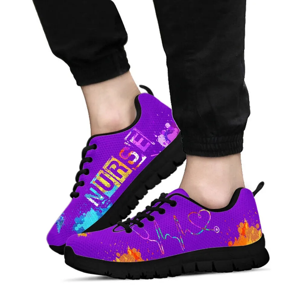 Nurse Sneaker, Nurse Heartbeat Art Purple Sneakers Shoes, Best Shoes For Nurses