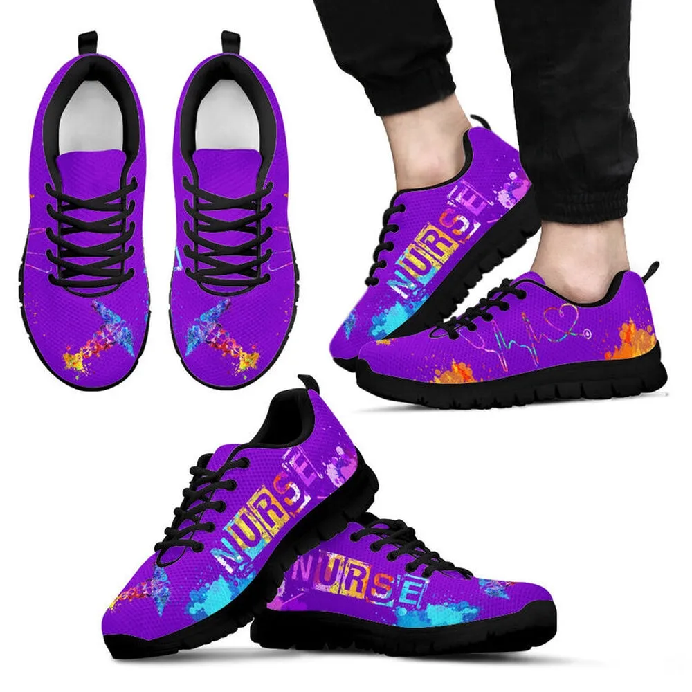 Nurse Sneaker, Nurse Heartbeat Art Purple Sneakers Shoes, Best Shoes For Nurses