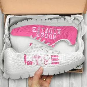 Nurse Sneaker, Nurse Midwife Love Pink White Sneakers, Best Shoes For Nurses