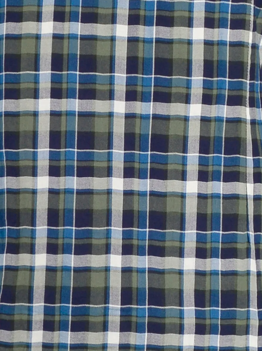 Olive and Blue Checked Slim Fit Casual Shirt | Greenfibre