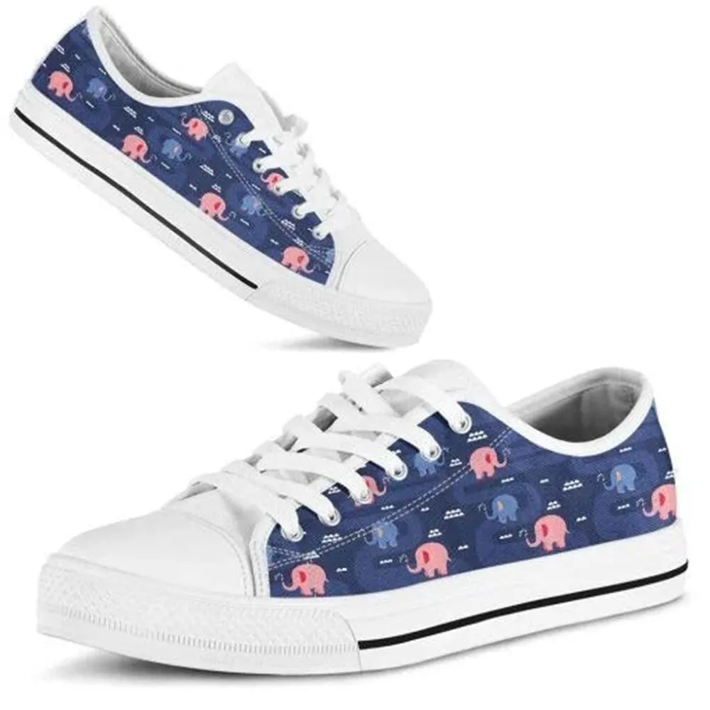 Peace And Love Elephant Low Top Shoes, Animal Print Canvas Shoes, Print On Canvas Shoes