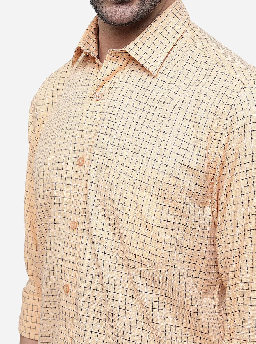 Peach Checked Slim Fit Casual Shirt | JadeBlue