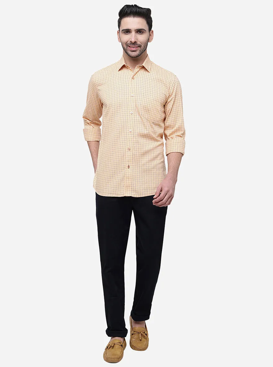 Peach Checked Slim Fit Casual Shirt | JadeBlue