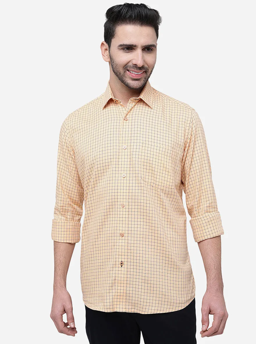 Peach Checked Slim Fit Casual Shirt | JadeBlue